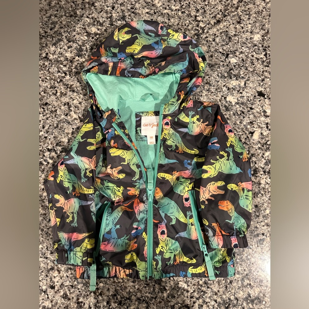 Cat&Jack Jacket 18 months Rainbow Dinosaur Windbreaker Zip Pockets
